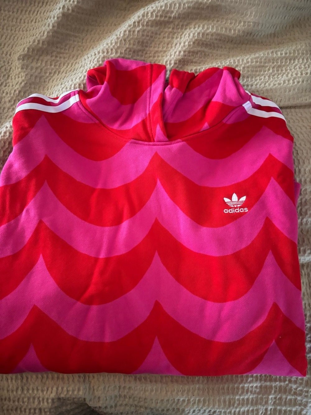 adidas Pink and Red Wave-Print Hoodie